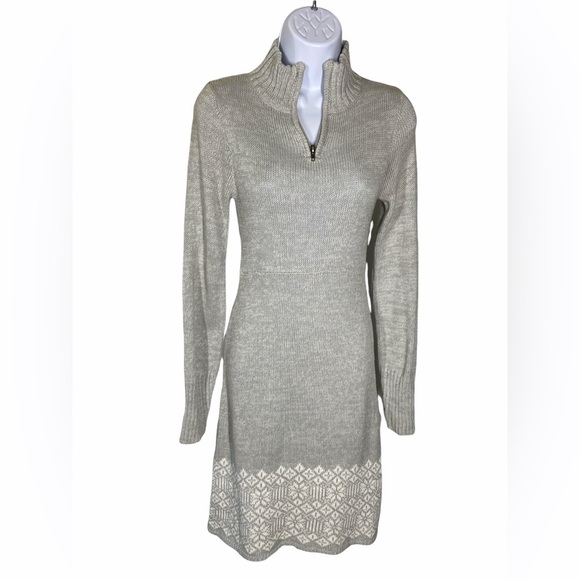 Soybu Gray Nordic Print Quarter Zip Long Sleeve Sweater Dress Women’s Size Large - Picture 1 of 6